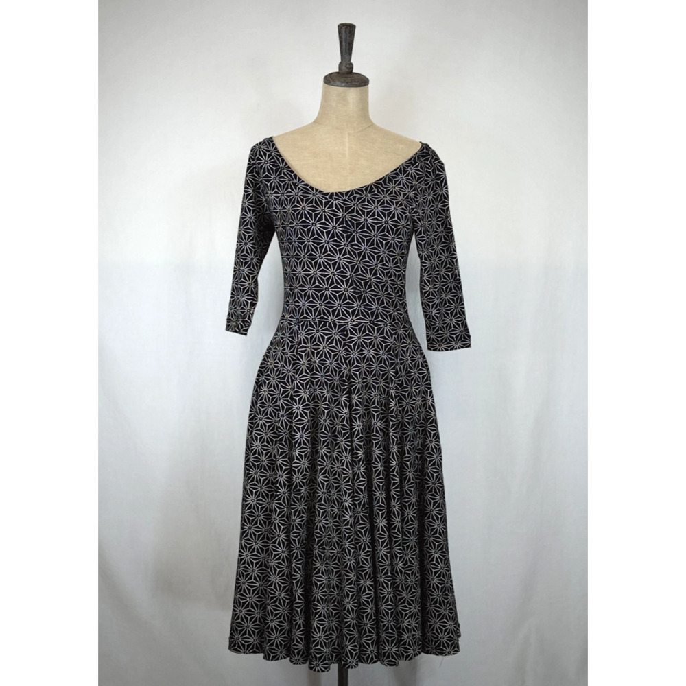 Effie's Heart Stella Print Ava Dress Half-Sleeve Black Cotton w/ Pockets SLo